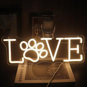 New Love Paw Print LED Neon Sign – Pet Store, Bedroom & Bathroom Wall Decor